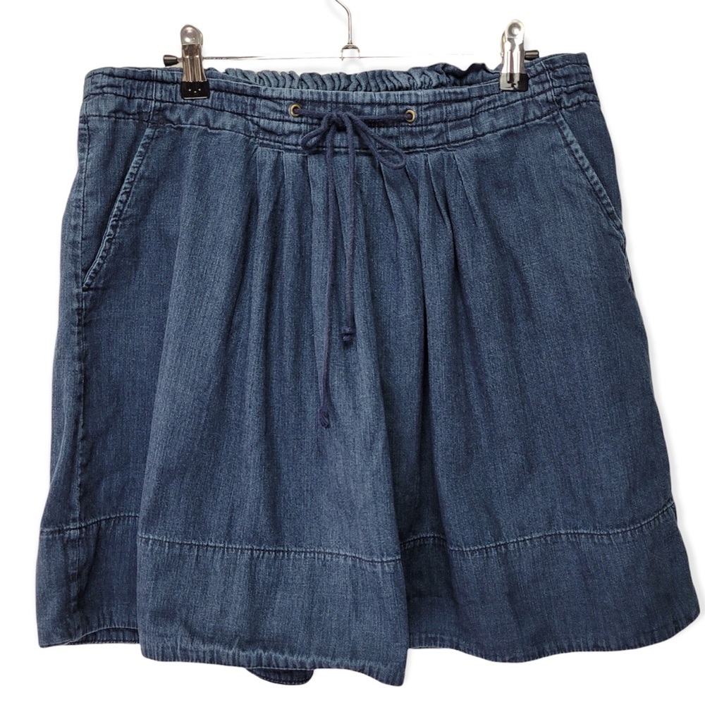 A New Day Women's Sz Large Jean Skirt Adjustable Waist Pleating Pockets Wide Hem